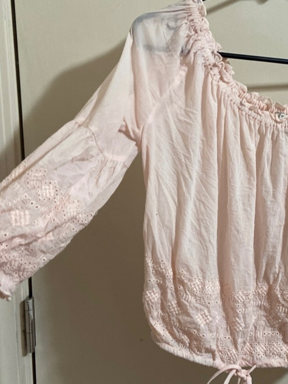 Pink Eyelet Off-the-Shoulder Blouse